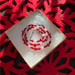 Vintage Red and Pink Beaded Bracelet / Choker